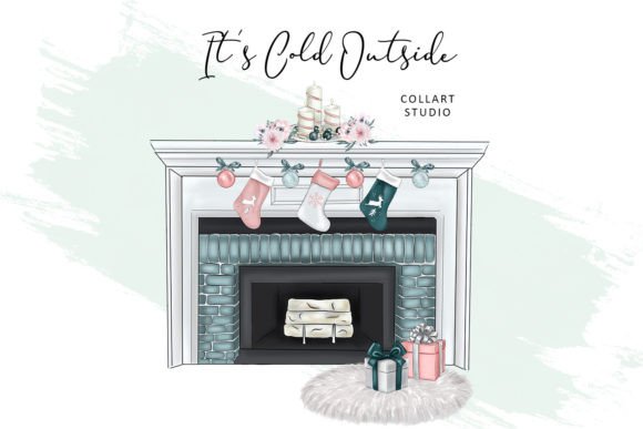Christmas Illustrations Fireplace Decor