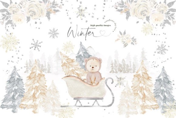 Creamy White Bear Pine Trees Clipart