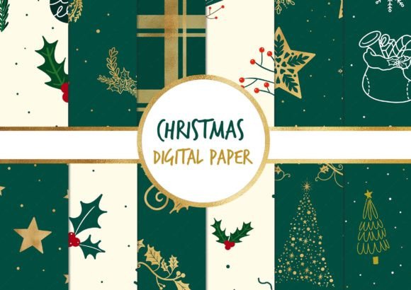 Green and Gold Christmas Digital Paper