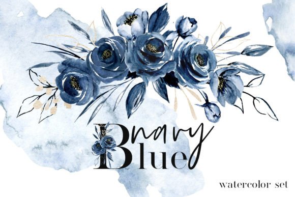 Navy Blue Flowers Watercolor Set: A Versatile Design Asset for Creators