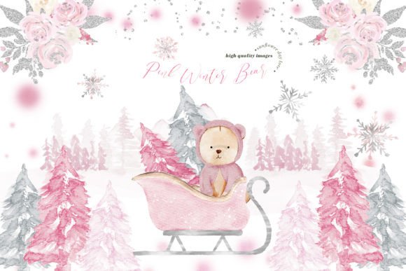 Pink Bear Pine Trees Mountain Clipart: A Versatile Resource for Creative Projects