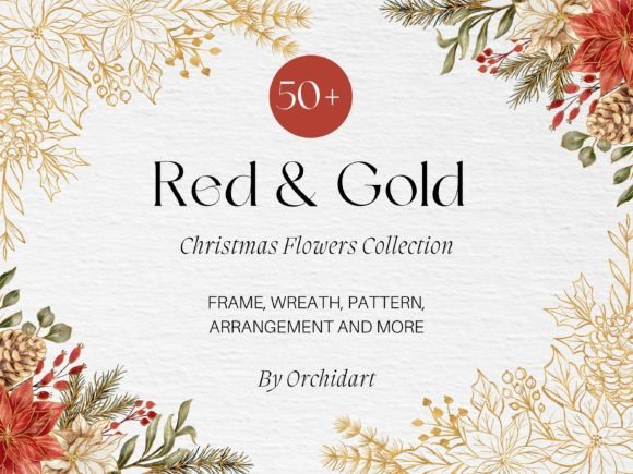Red Gold Christmas Flowers Collection